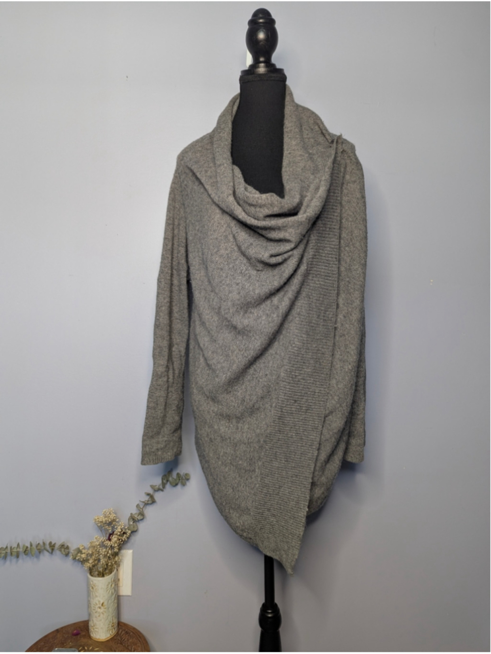 Ann Taylor Gray Asymmetric Cowl Neck Wrap Sweater Cashmere & Angora Blend - M/L